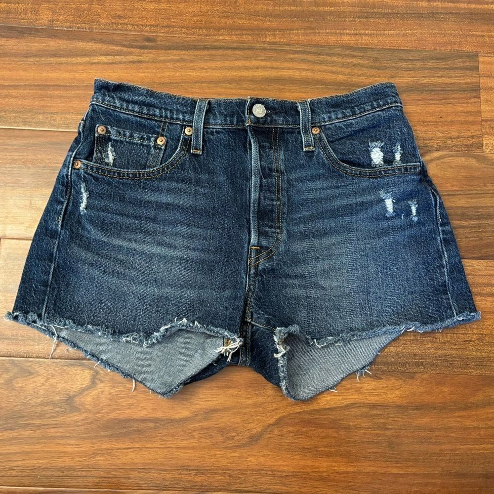 Levi’s 501 denim ripped distressed raw hem button fly shorts